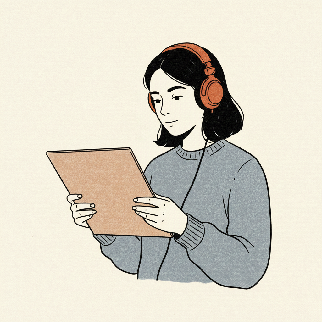 Illustration of a person photographing a record
